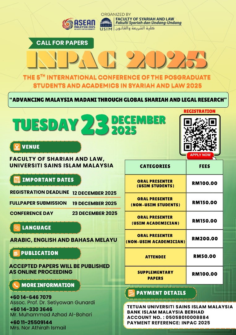                     View Vol. 5 No. 1 (2025): The 5th International Conference of Postgraduate Students and Academics in Syariah and Law 2025 (5th INPAC 2025)
                